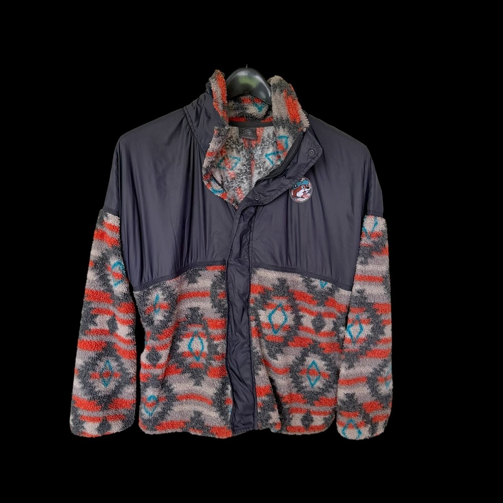 Buc-ee's Sherpa Fleece Jacket Med Southwestern Aztec Mixed Media Grey
